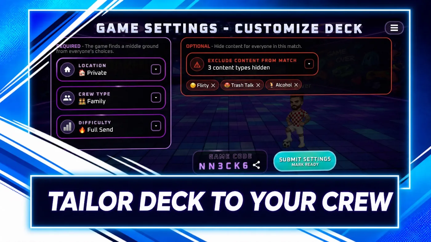 Tailor the deck to your crew in game settings